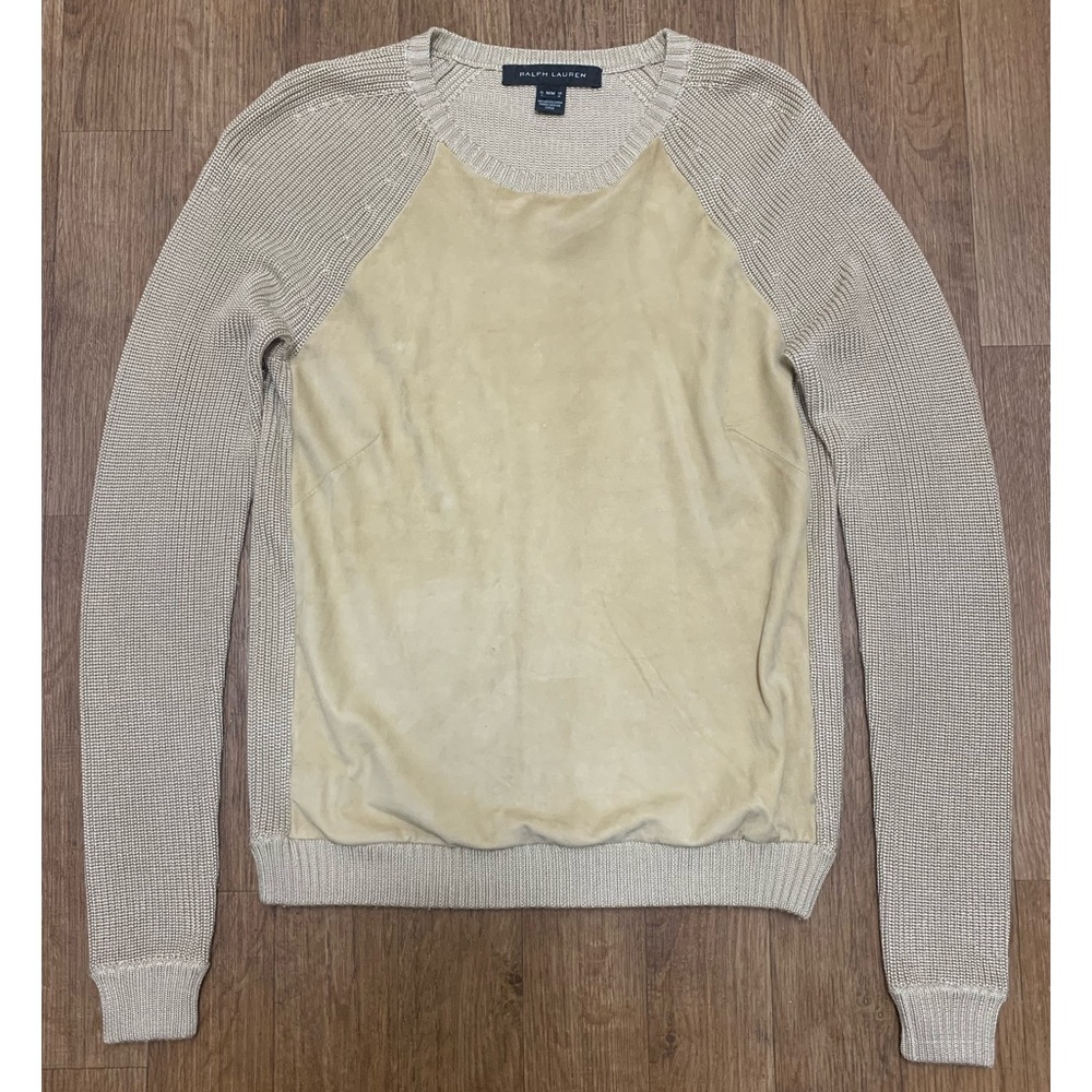RALPH LAUREN BLACK LABEL Silk Cashmere Suede Sweeter ScoopNeck Long Sleeves Sz M